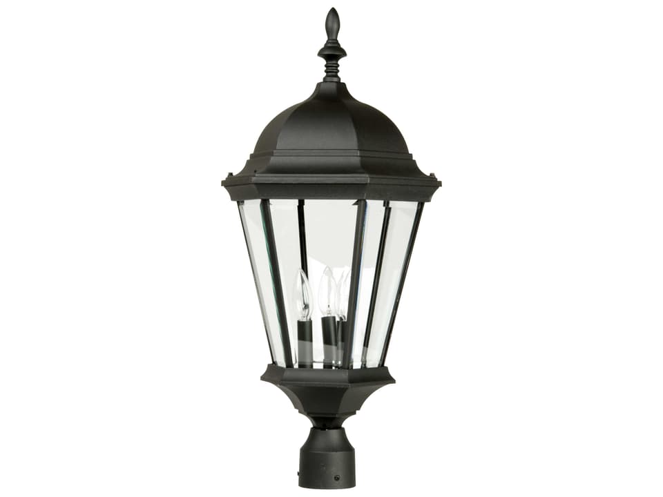 Straight Glass Cast 3-Light Outdoor Post Mount in Textured Black
