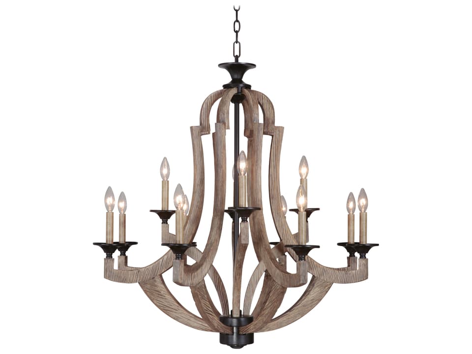 12-Light Winton Chandelier in Weathered Pine and Bronze