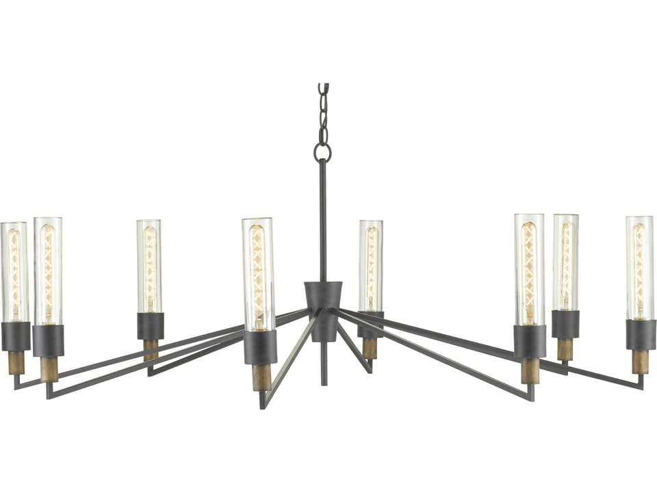 Delgado 8-Light Antique Black Reclaimed Wood Glass Chandelier