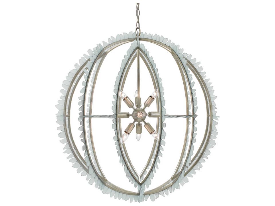 Vistas 9-Light Contemporary Silver Leaf Seaglass Globe Chandelier