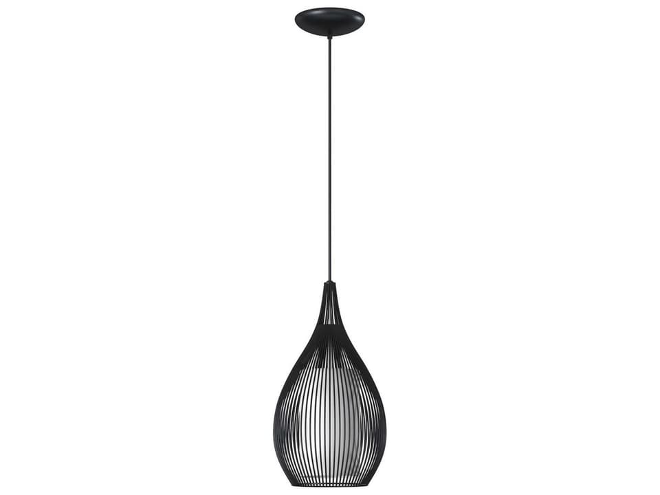 Razoni 1-Light Mini Pendant Light with Black Metal Cage and Opal Glass