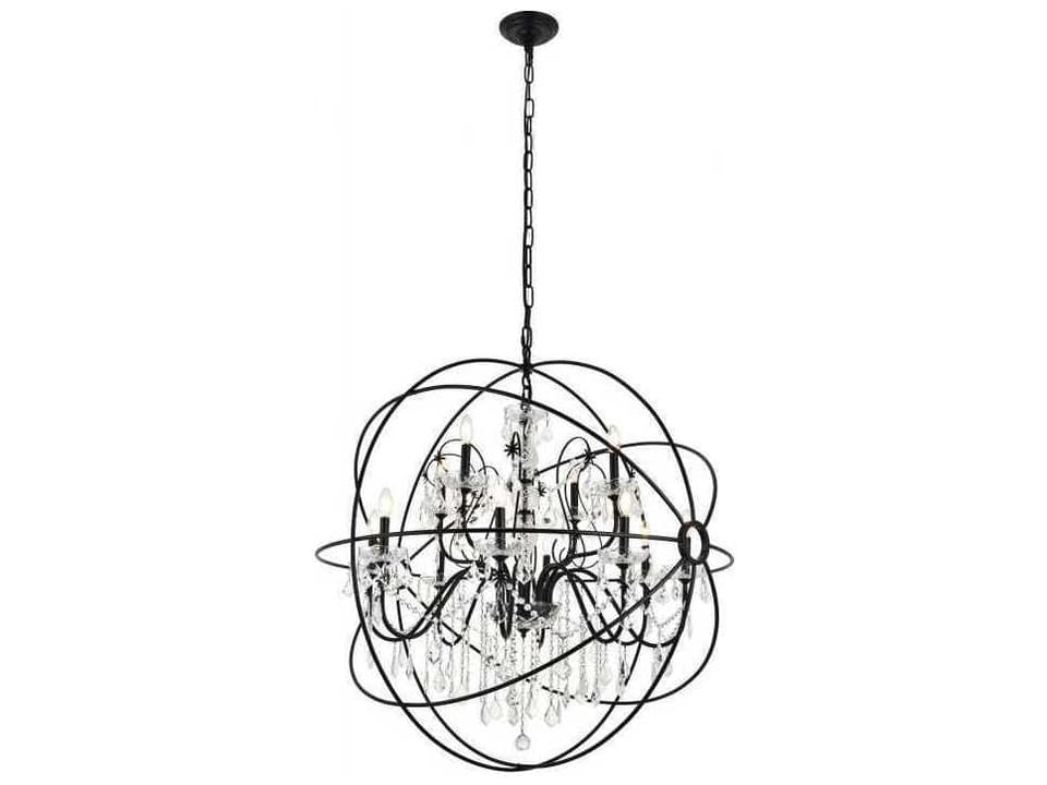 Cordelia 12-Light Black Clear Crystal Globe Chandelier