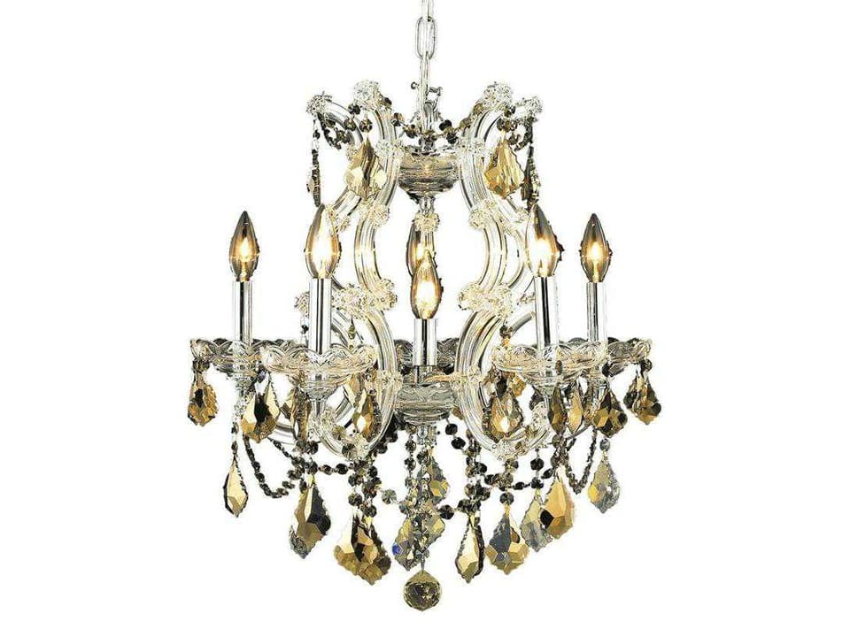 6-Light Maria Theresa Chandelier with Chrome Finish and Golden Teak Royal Cut Crystal