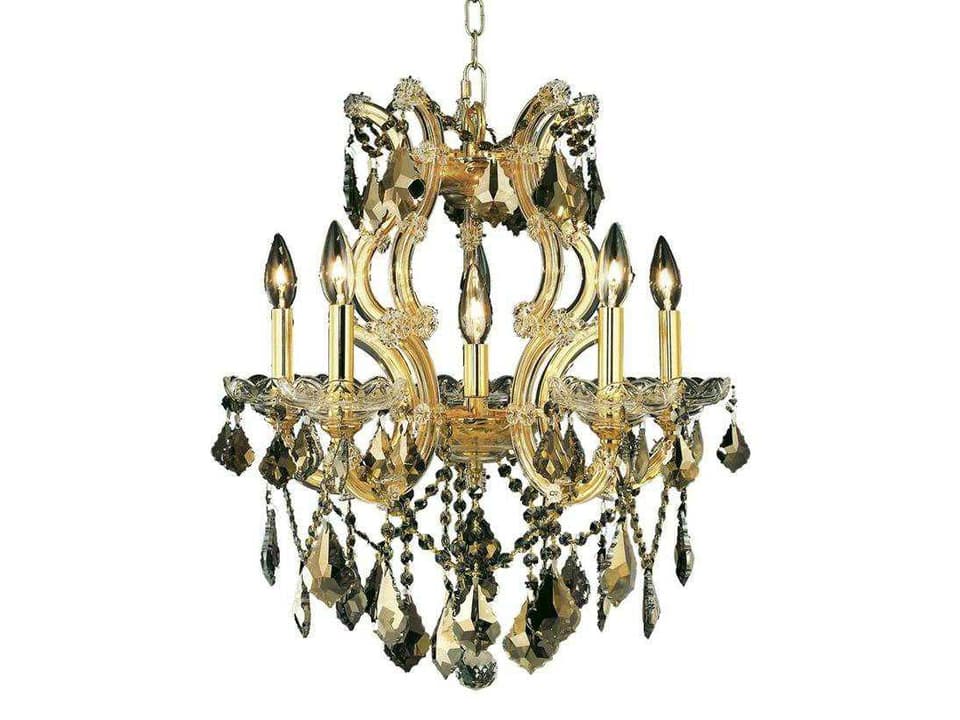 6-Light Maria Theresa Chandelier in Gold with Clear Crystal