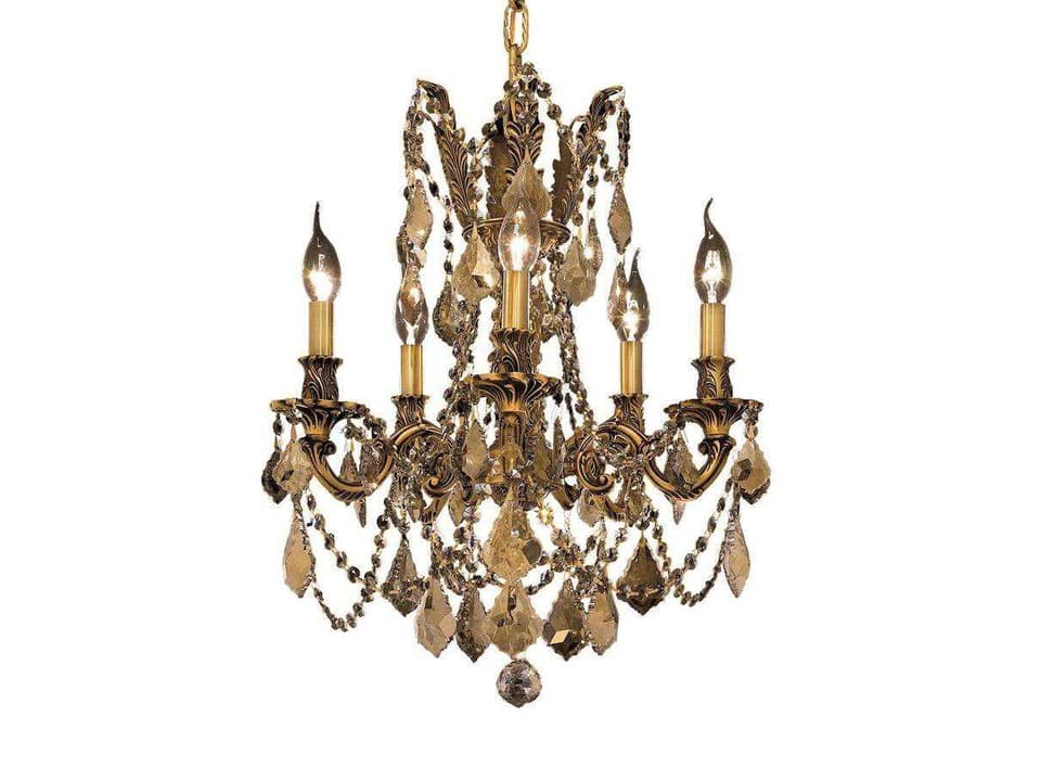 5-Light Rosalia Chandelier in French Gold with Golden Teak Crystal