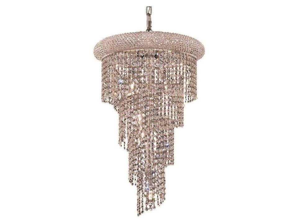 8-Light Spiral Chandelier with Clear Crystal in Chrome