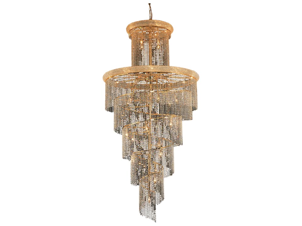 Spiral 41-Light Gold Clear Crystal Tiered Chandelier