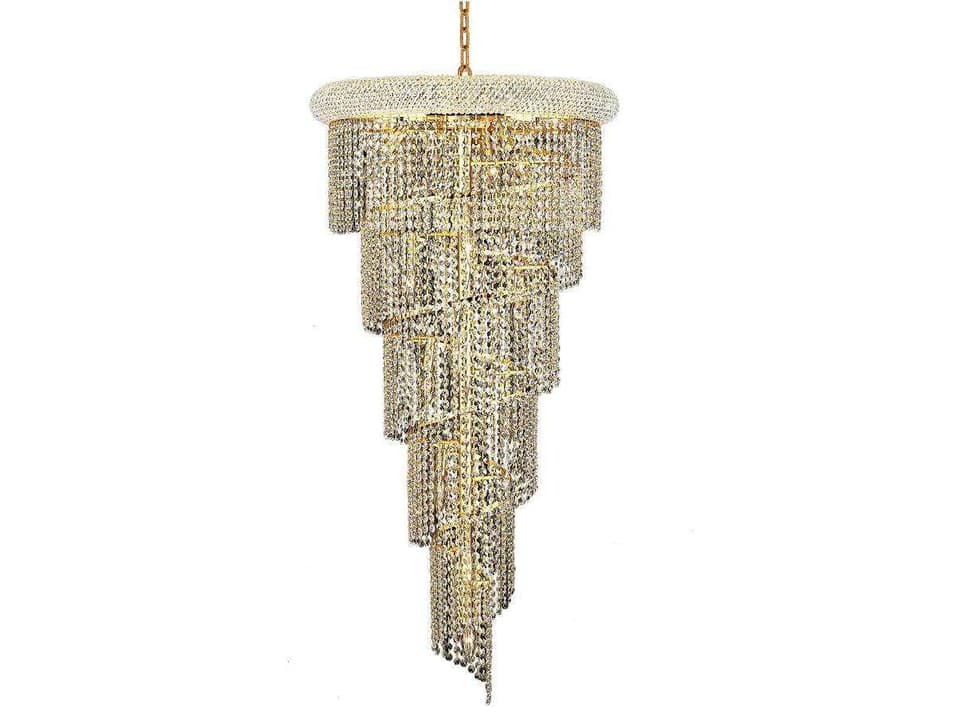 Spiral 18-Light Gold Crystal Chandelier with Royal Cut Clear Crystals