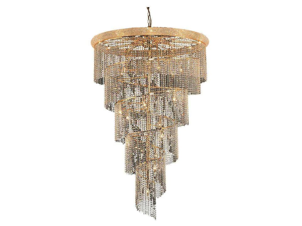 Spiral 29-Light Chandelier in Gold with Royal Cut Clear Crystal