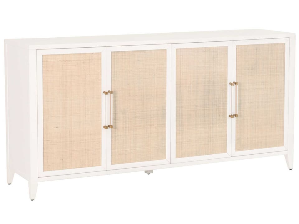 Holland Media Sideboard in Matte White and Natural Rattan