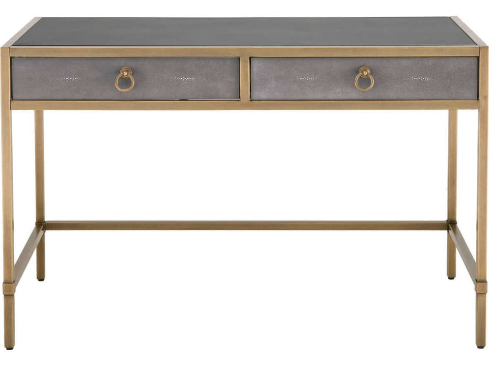 Strand Shagreen Desk with Glass Top and Brushed Gold Base