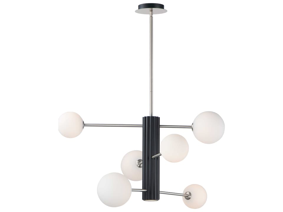 Cog 7-Light Black Satin Nickel Glass LED Globe Tiered Chandelier