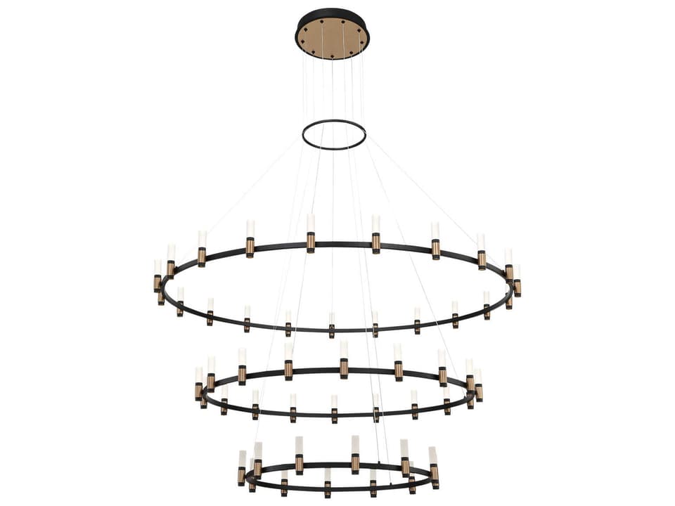 Albany 51-Light 60-Inch 3-Tier LED Chandelier in Deep Black and Brass