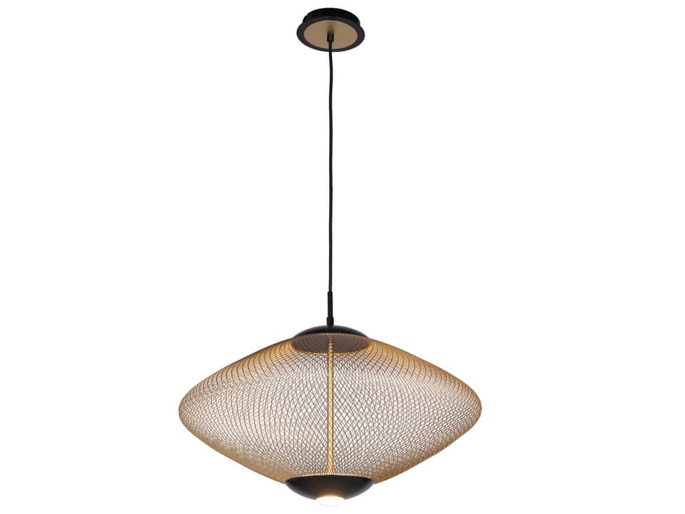 Park LED Round Pendant Light in Black and Gold Mesh
