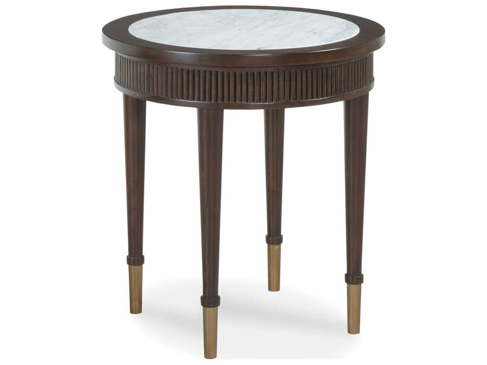 Westwood Round End Table with Marble Top and Brass Accents in Graphite