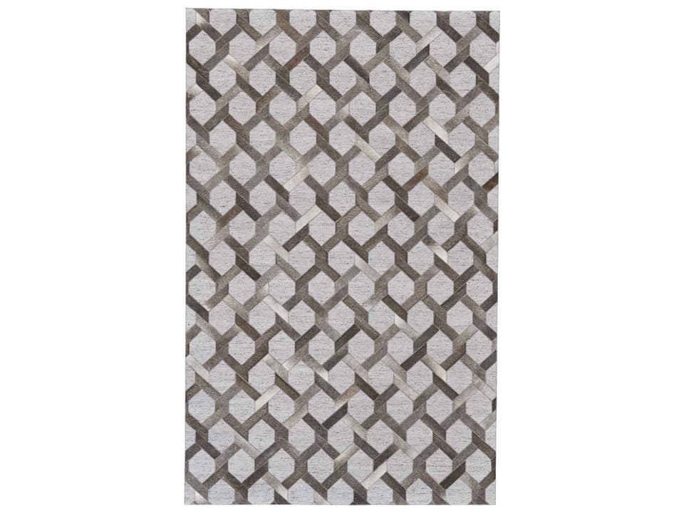 Fannin Geometric Hand Woven Area Rug Viscose and Leather Steel Storm