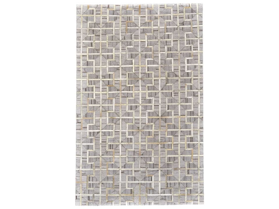 Fannin Collection Geometric Viscose Leather Area Rug in Ivory Sand