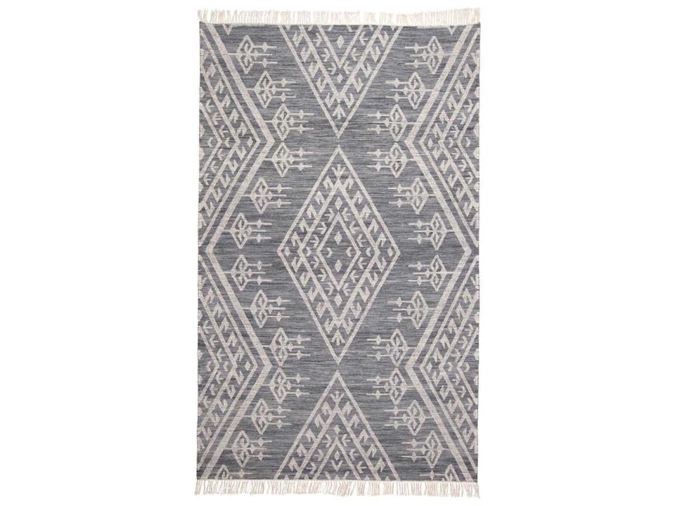 Savona Geometric Flatweave Area Rug in Navy Ivory