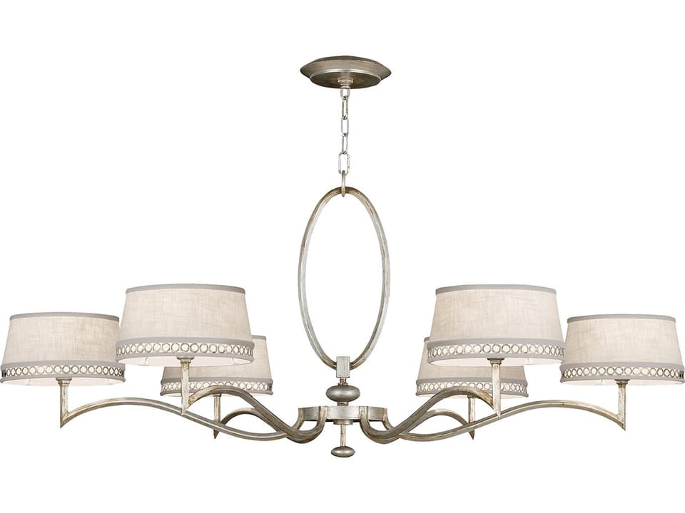 Allegretto 6-Light Chandelier in Platinized Silver Leaf with White Linen Shades