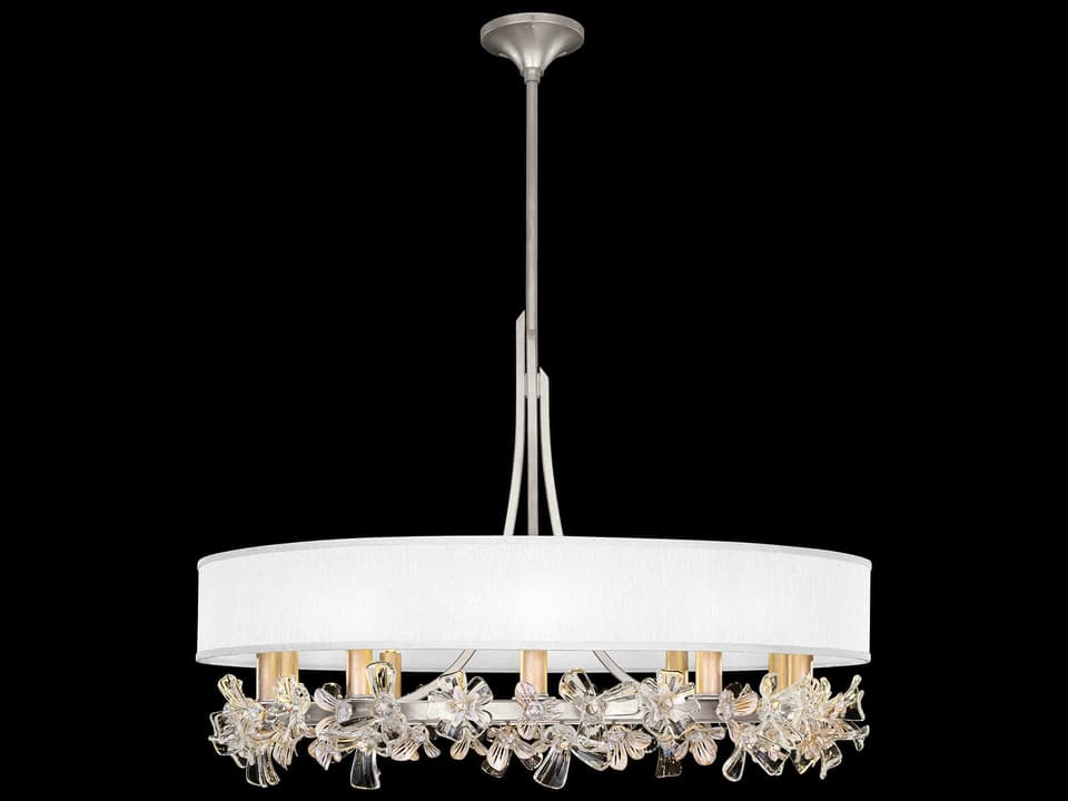 10-Light Azu Chandelier in Silver Leaf with Crystal