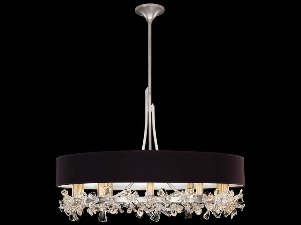 10-Light Azu Chandelier in Silver Leaf with Crystal