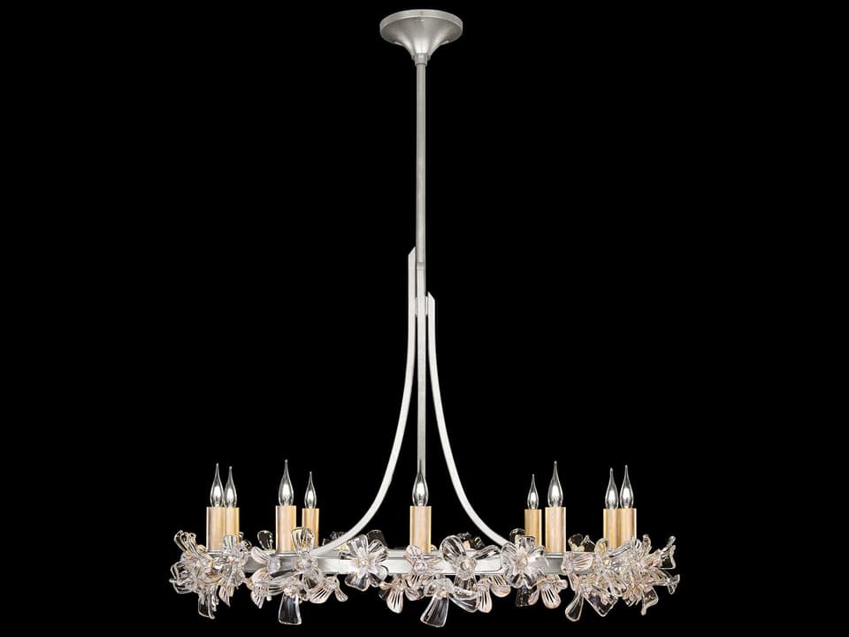 10-Light Azu Chandelier in Silver Leaf with Crystal