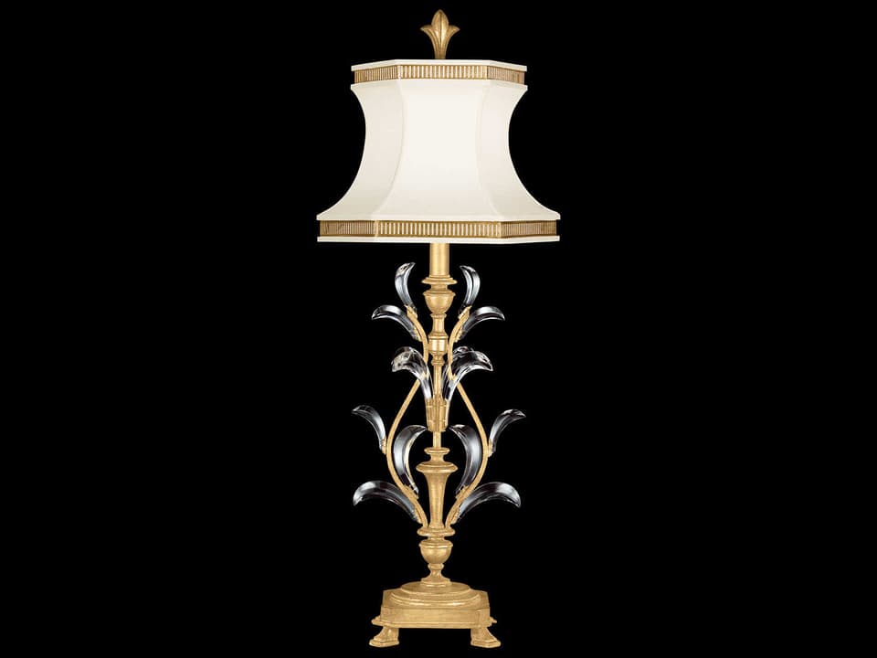 Beveled Arcs 1-Light Table Lamp in Gold Leaf with Crystal Accents
