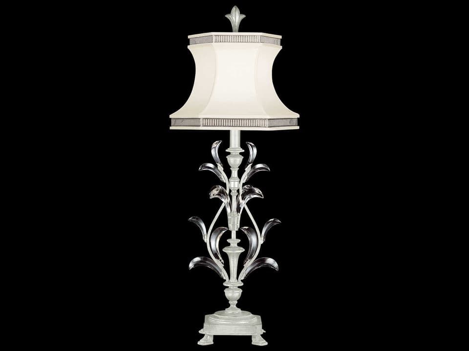 Beveled Arcs 1-Light Table Lamp in Silver Leaf with Crystal