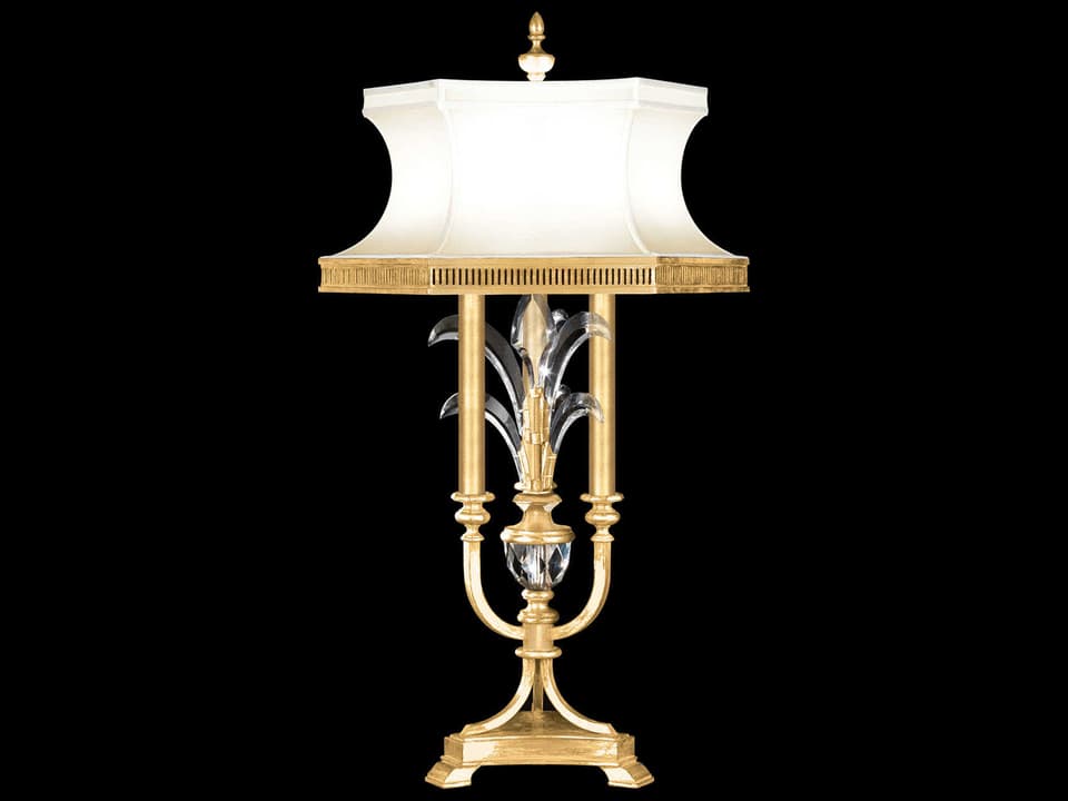 Beveled Arcs 3-Light Crystal Table Lamp in Gold Leaf