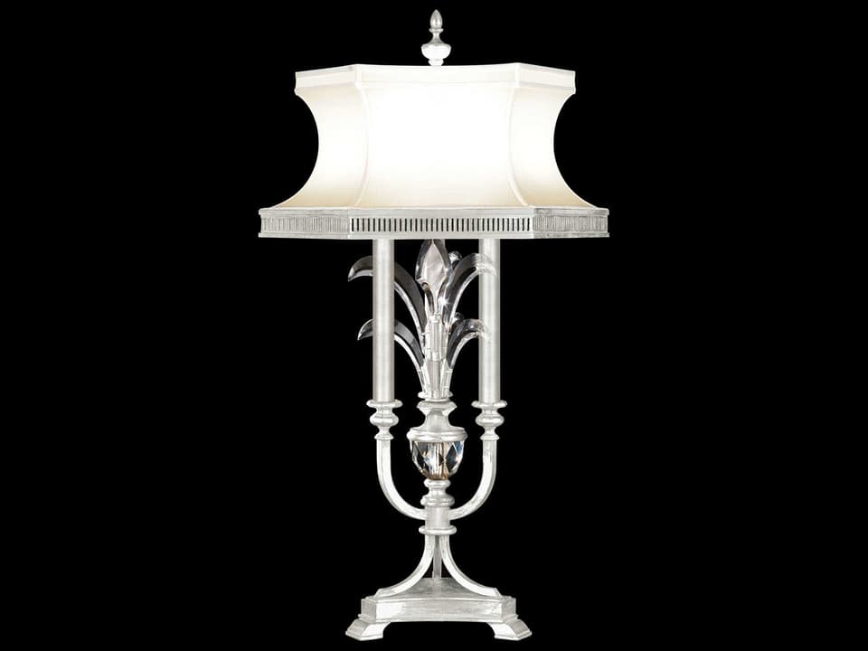 Beveled Arcs 3-Light Table Lamp in Silver Leaf with Crystal Accents