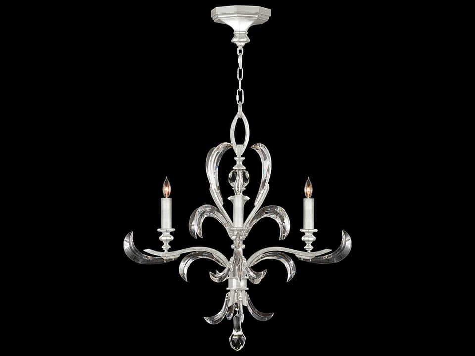 4-Light Beveled Arcs Chandelier in Silver Leaf with Crystal Accents