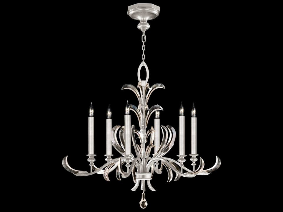 6-Light Beveled Arcs Chandelier in Silver Leaf
