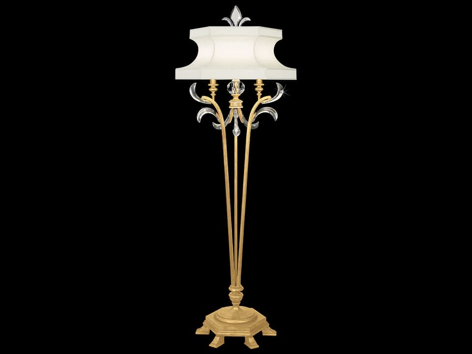 Beveled Arcs 72-Inch Gold Leaf Floor Lamp with Crystal Accents