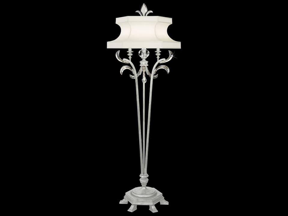 Beveled Arcs Silver Leaf Floor Lamp with Crystal Accents