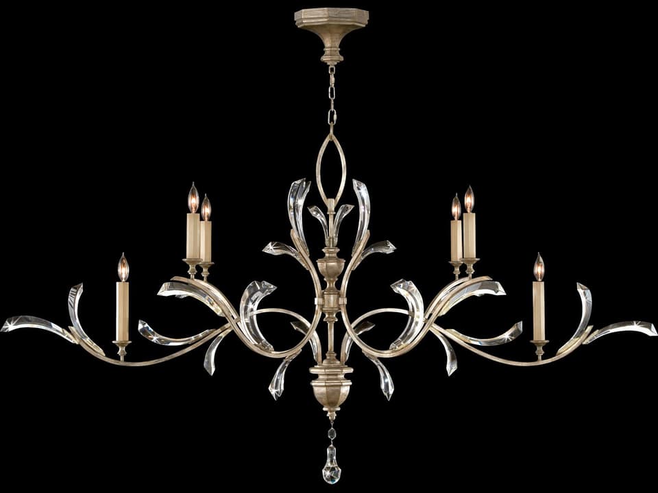 Beveled Arcs 6-Light Oblong Chandelier in Muted Silver Leaf