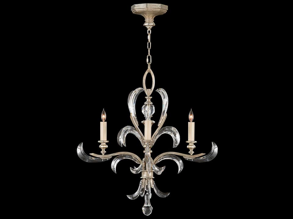 4-Light Beveled Arcs Chandelier in Silver Leaf