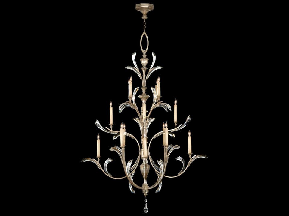 Beveled Arcs 16-Light Chandelier in Muted Silver Leaf