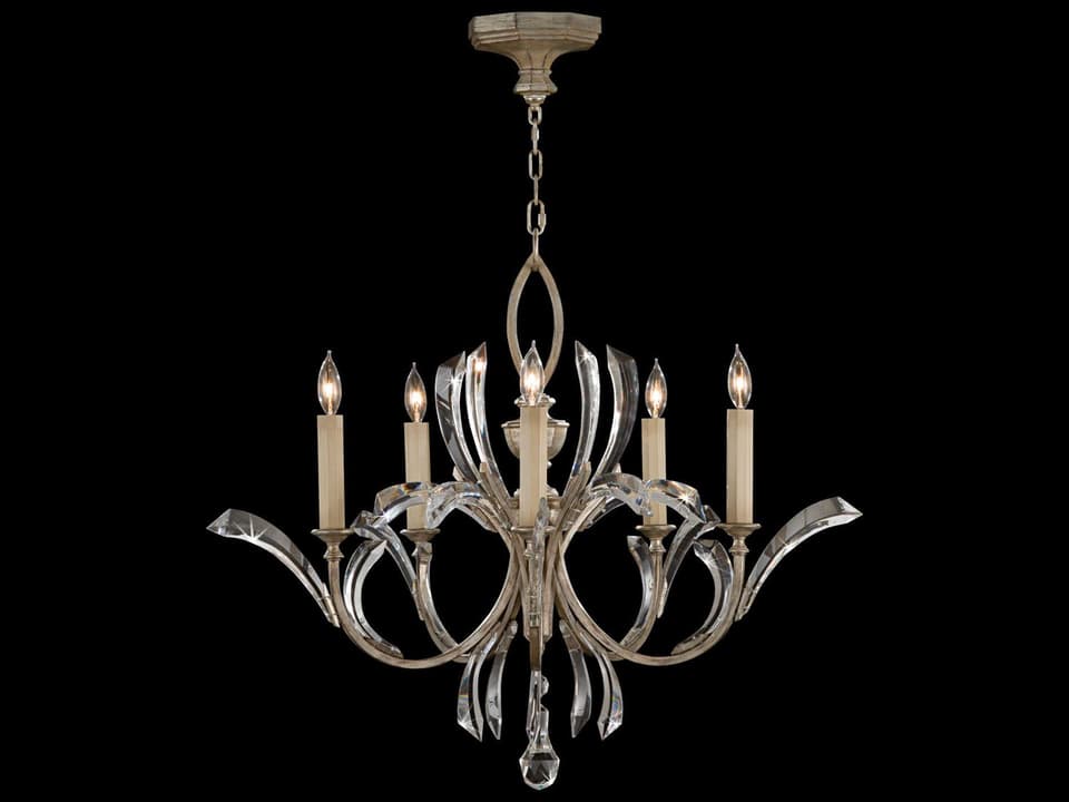 5-Light Beveled Arcs Round Chandelier in Muted Silver Leaf