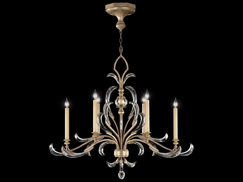 Beveled Arcs 6-Light Oblong Chandelier in Silver