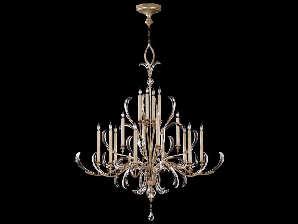 16-Light Beveled Arcs Chandelier in Muted Silver Leaf