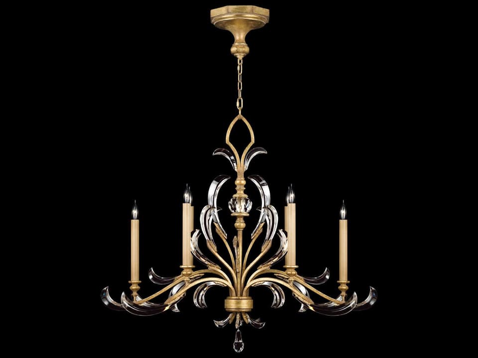 6-Light Beveled Arcs Chandelier in Gold with Crystal Accents