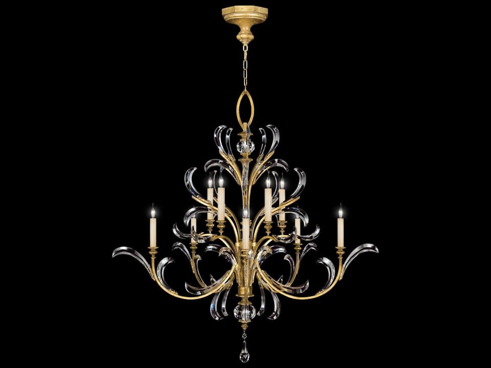 10-Light Beveled Arcs Chandelier in Gold Leaf with Crystal Accents