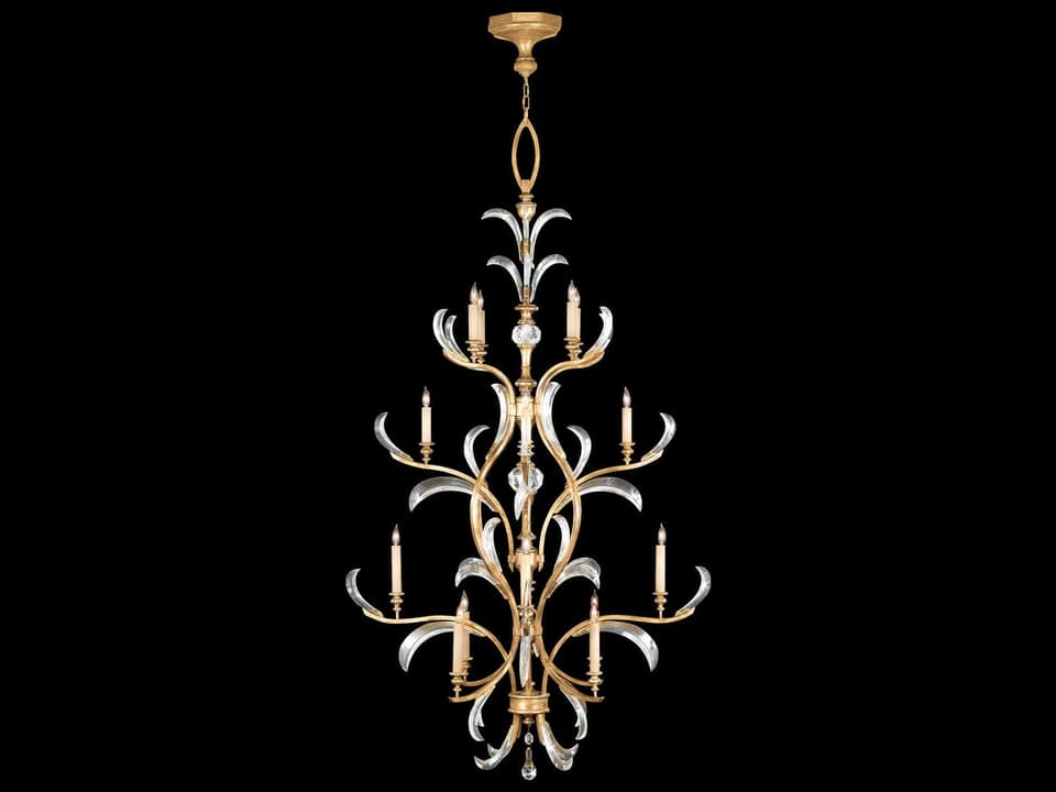 16-Light Beveled Arcs Chandelier in Gold with Crystal Accents