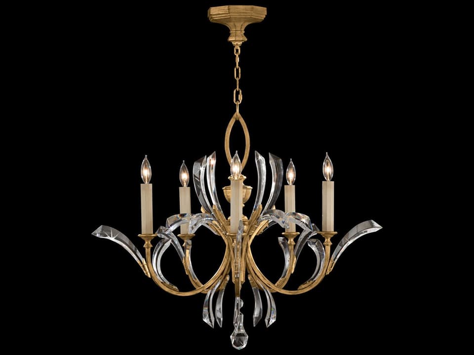 Beveled Arcs 5-Light Chandelier in Gold with Crystal Accents