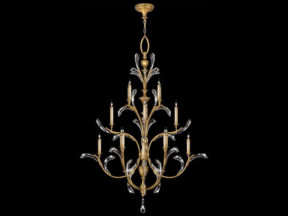 16-Light Beveled Arcs Round Chandelier in Muted Gold Leaf
