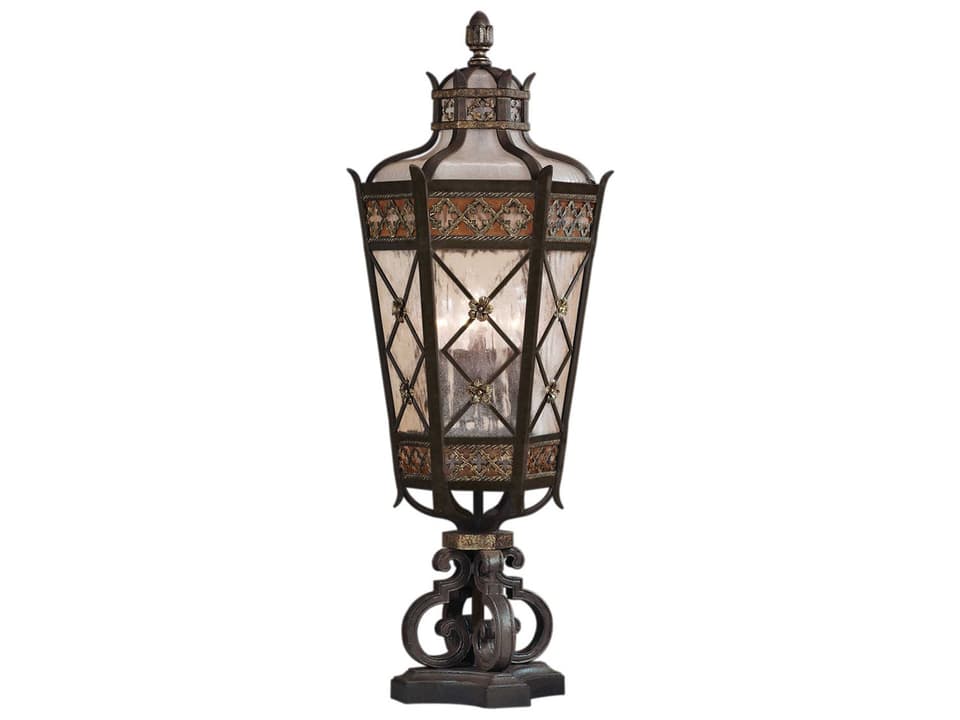 5-Light Chateau Outdoor Pier Mount in Umber Patina with Gold Accents