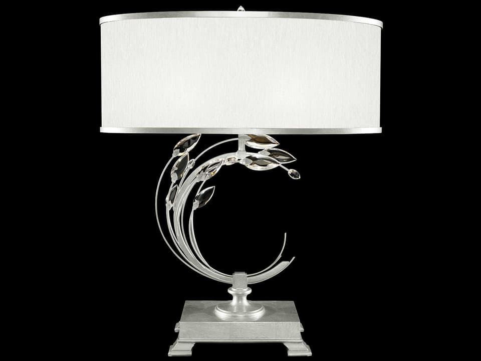 Crystal Laurel Right Side Facing Table Lamp in Silver Leaf with White Shade