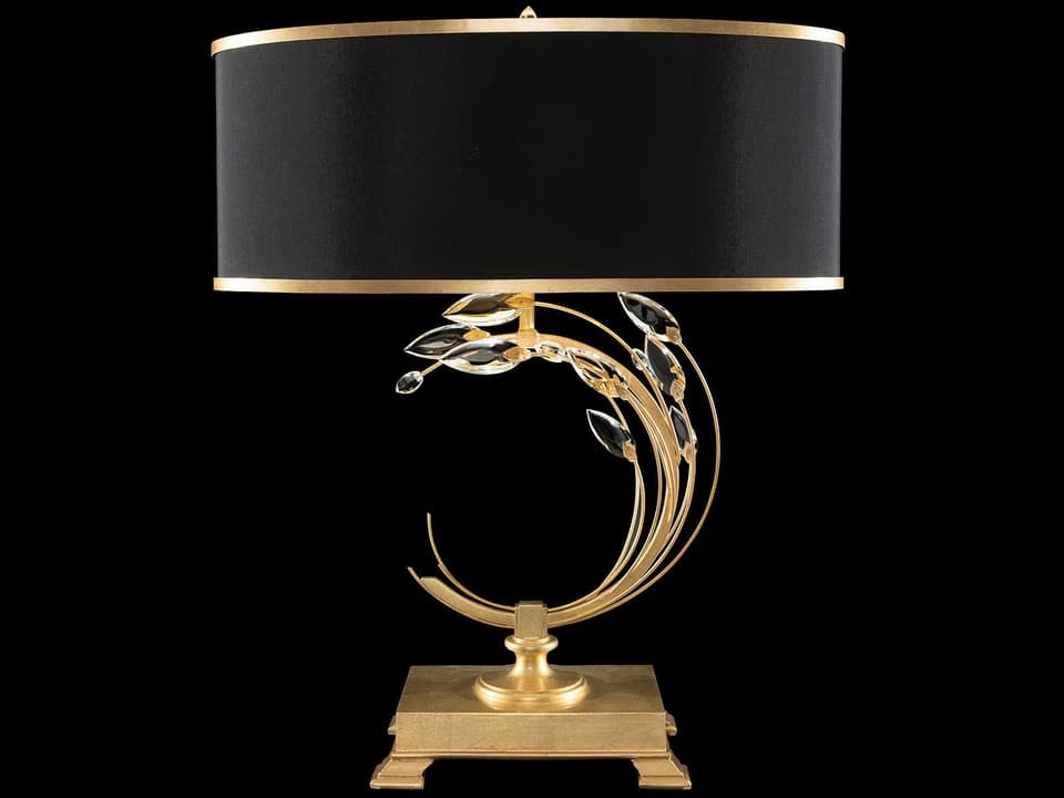 Crystal Laurel Gold Leaf Left-Facing Table Lamp with Black Shade