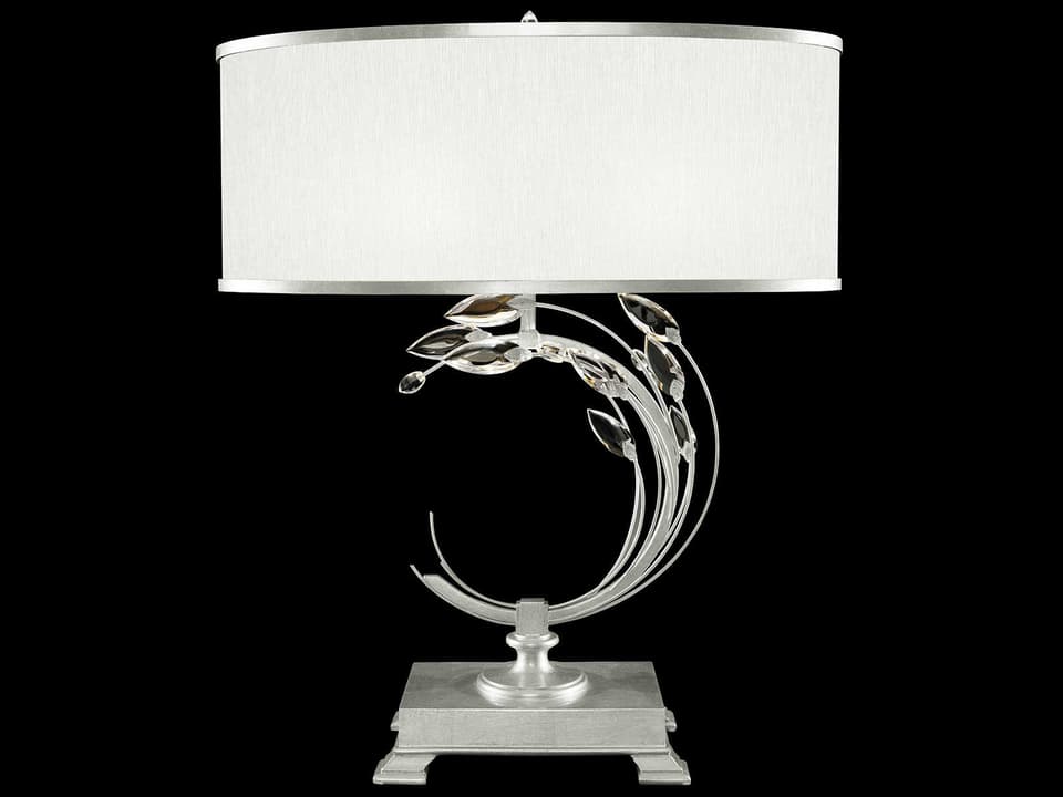 Crystal Laurel 1-Light Table Lamp in Silver Leaf with White Shade