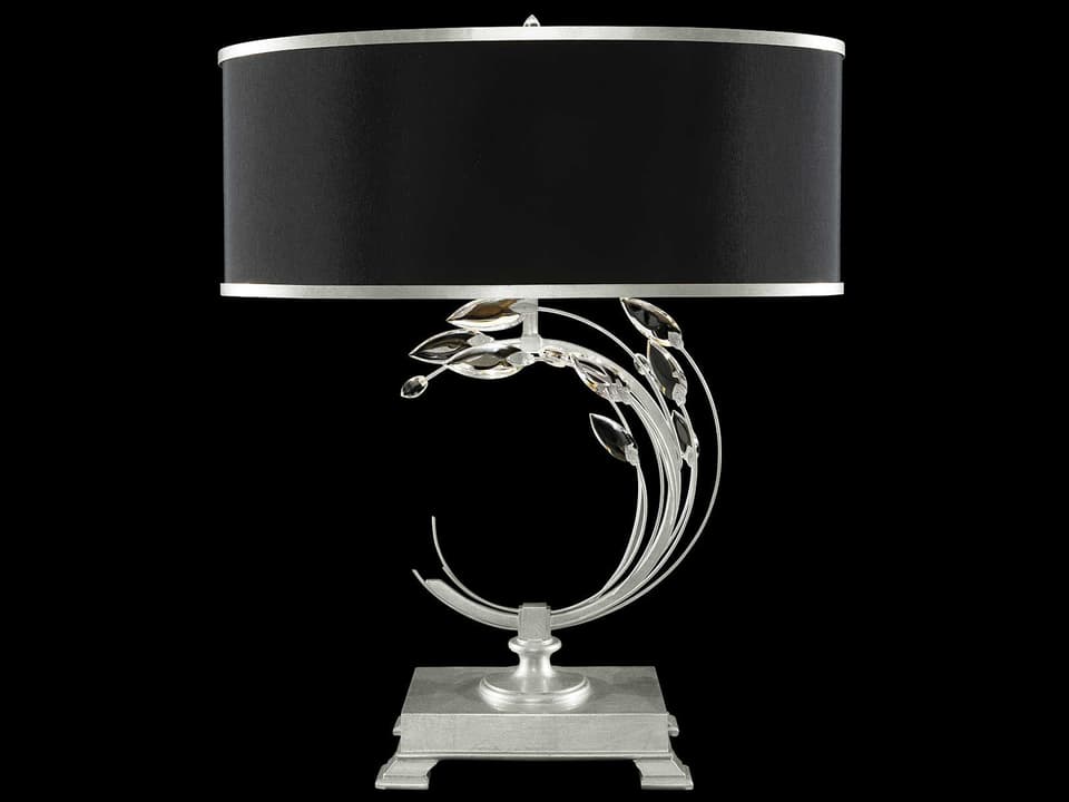 Crystal Laurel Table Lamp in Silver Leaf with Black Shade